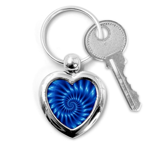 Glossy Electric Blue Spiral Fractal  Key Chain (Heart) from ArtsNow.com Front