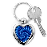 Glossy Electric Blue Spiral Fractal  Key Chain (Heart)