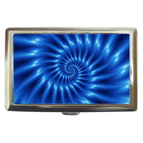 Glossy Electric Blue Spiral Fractal  Cigarette Money Case from ArtsNow.com Front