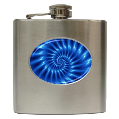 Glossy Electric Blue Spiral Fractal  Hip Flask (6 oz) from ArtsNow.com Front