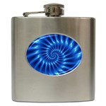 Glossy Electric Blue Spiral Fractal  Hip Flask (6 oz)