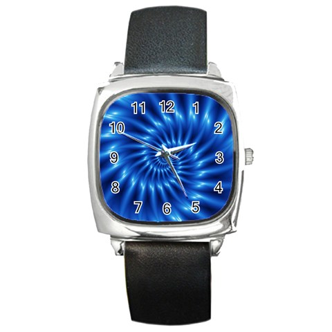 Glossy Electric Blue Spiral Fractal  Square Metal Watch from ArtsNow.com Front