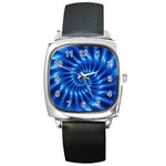 Glossy Electric Blue Spiral Fractal  Square Metal Watch