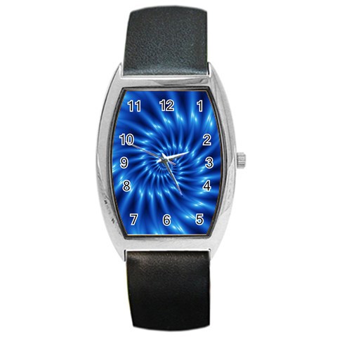 Glossy Electric Blue Spiral Fractal  Barrel Style Metal Watch from ArtsNow.com Front