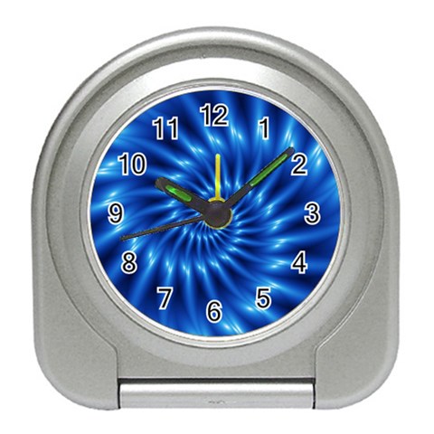 Glossy Electric Blue Spiral Fractal  Travel Alarm Clock from ArtsNow.com Front