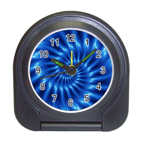 Glossy Electric Blue Spiral Fractal  Travel Alarm Clock from ArtsNow.com Front