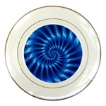 Glossy Electric Blue Spiral Fractal  Porcelain Plate