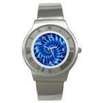 Glossy Electric Blue Spiral Fractal  Stainless Steel Watch