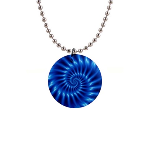 Glossy Electric Blue Spiral Fractal  1  Button Necklace from ArtsNow.com Front