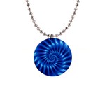 Glossy Electric Blue Spiral Fractal  1  Button Necklace