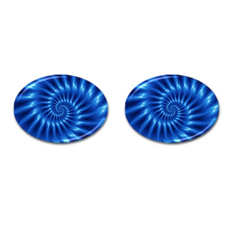 Glossy Electric Blue Spiral Fractal  Cufflinks (Oval) from ArtsNow.com Front(Pair)