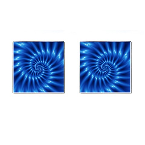 Glossy Electric Blue Spiral Fractal  Cufflinks (Square) from ArtsNow.com Front(Pair)