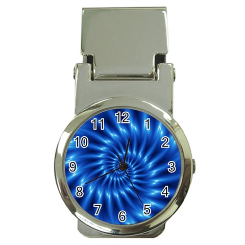 Glossy Electric Blue Spiral Fractal  Money Clip Watch from ArtsNow.com Front