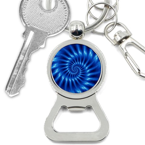 Glossy Electric Blue Spiral Fractal  Bottle Opener Key Chain from ArtsNow.com Front