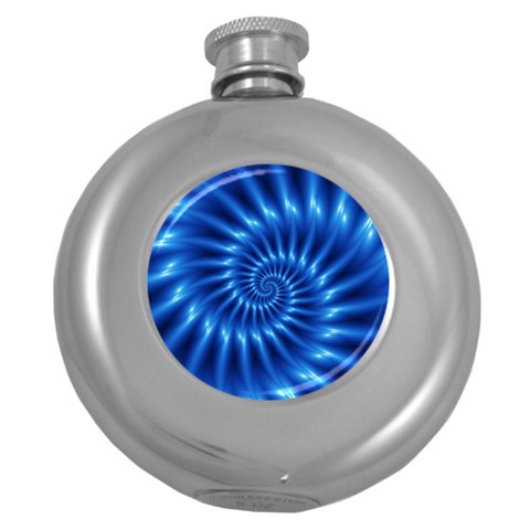 Glossy Electric Blue Spiral Fractal  Hip Flask (5 oz) from ArtsNow.com Front