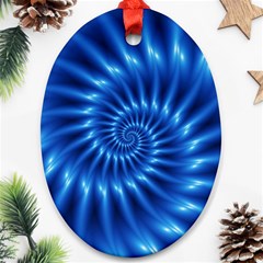 Glossy Electric Blue Spiral Fractal  Oval Ornament (Two Sides) from ArtsNow.com Front