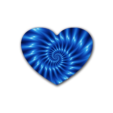 Glossy Electric Blue Spiral Fractal  Rubber Coaster (Heart) from ArtsNow.com Front