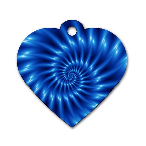 Glossy Electric Blue Spiral Fractal  Dog Tag Heart (One Side) from ArtsNow.com Front