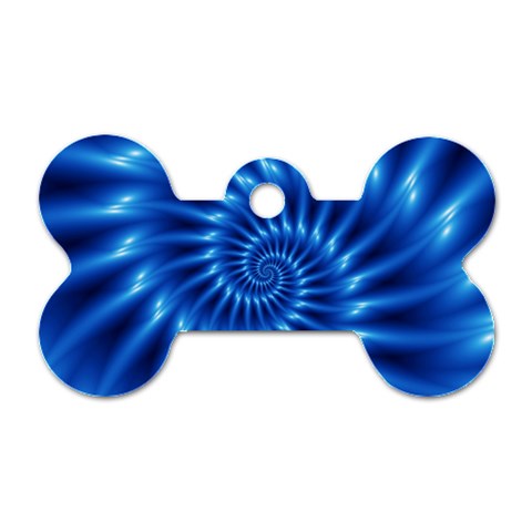 Glossy Electric Blue Spiral Fractal  Dog Tag Bone (One Side) from ArtsNow.com Front