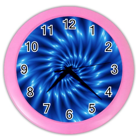 Glossy Electric Blue Spiral Fractal  Color Wall Clock from ArtsNow.com Front