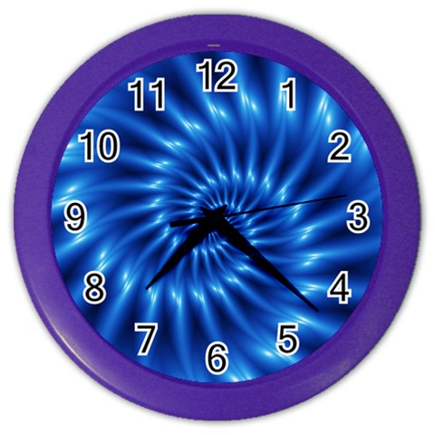 Glossy Electric Blue Spiral Fractal  Color Wall Clock from ArtsNow.com Front