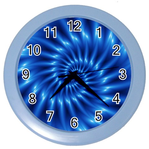 Glossy Electric Blue Spiral Fractal  Color Wall Clock from ArtsNow.com Front