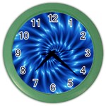 Glossy Electric Blue Spiral Fractal  Color Wall Clock