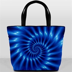 Glossy Electric Blue Spiral Fractal  Bucket Bag from ArtsNow.com Front