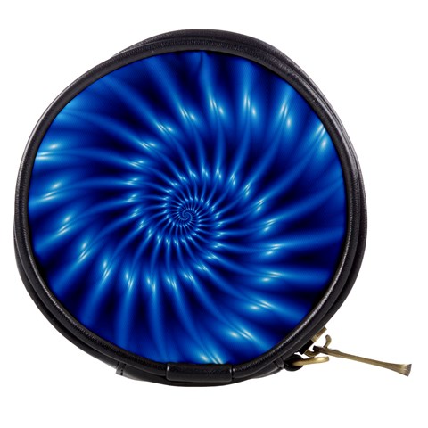 Glossy Electric Blue Spiral Fractal  Mini Makeup Bag from ArtsNow.com Front