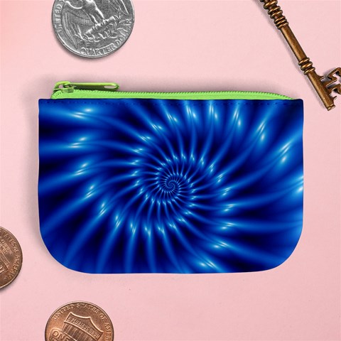 Glossy Electric Blue Spiral Fractal  Mini Coin Purse from ArtsNow.com Front