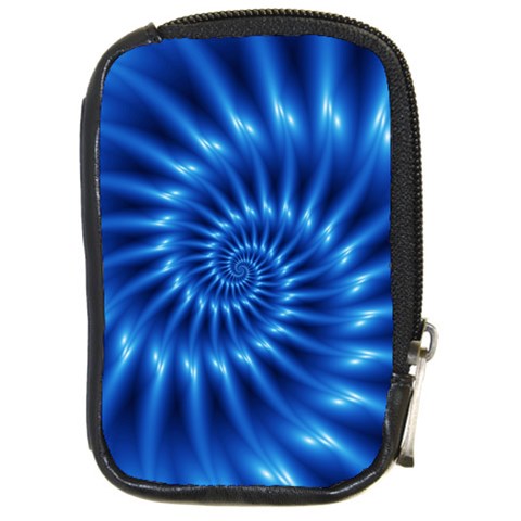 Glossy Electric Blue Spiral Fractal  Compact Camera Leather Case from ArtsNow.com Front