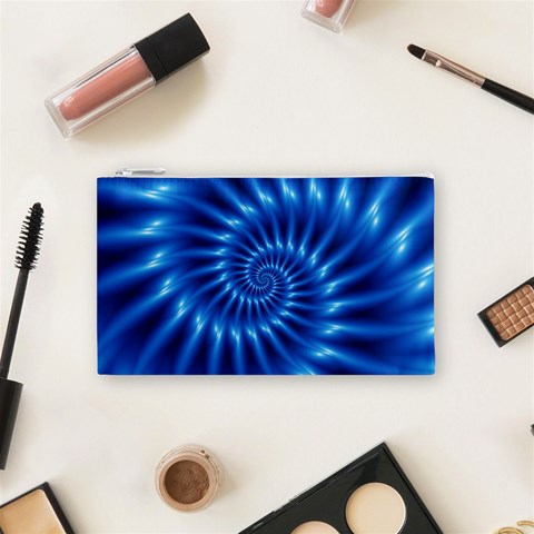 Glossy Electric Blue Spiral Fractal  Cosmetic Bag (Small) from ArtsNow.com Front