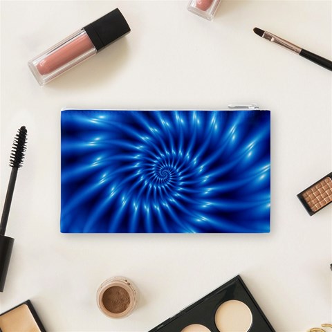 Glossy Electric Blue Spiral Fractal  Cosmetic Bag (Small) from ArtsNow.com Back