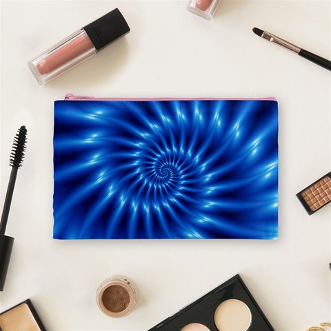 Glossy Electric Blue Spiral Fractal  Cosmetic Bag (Medium) from ArtsNow.com Front