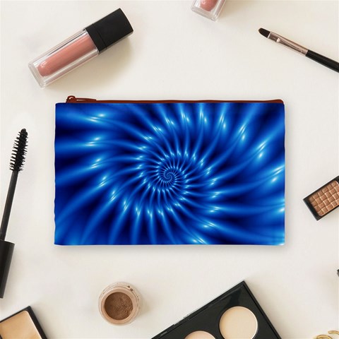 Glossy Electric Blue Spiral Fractal  Cosmetic Bag (Medium) from ArtsNow.com Front