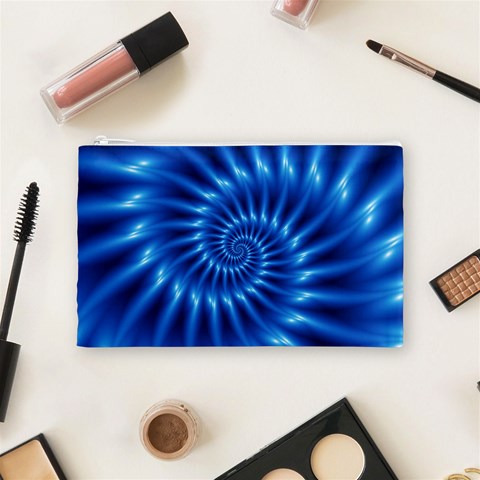 Glossy Electric Blue Spiral Fractal  Cosmetic Bag (Medium) from ArtsNow.com Front