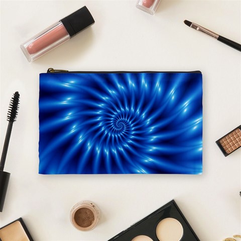 Glossy Electric Blue Spiral Fractal  Cosmetic Bag (Medium) from ArtsNow.com Front