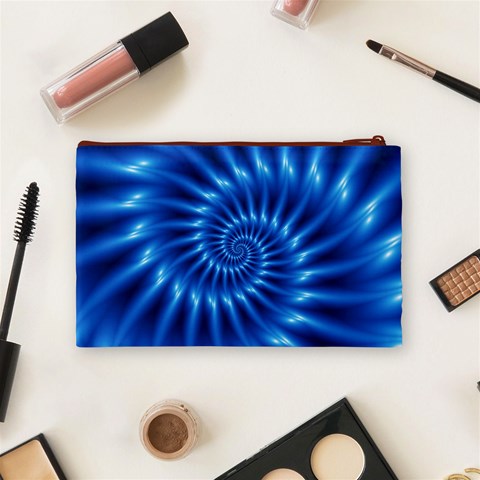 Glossy Electric Blue Spiral Fractal  Cosmetic Bag (Medium) from ArtsNow.com Back