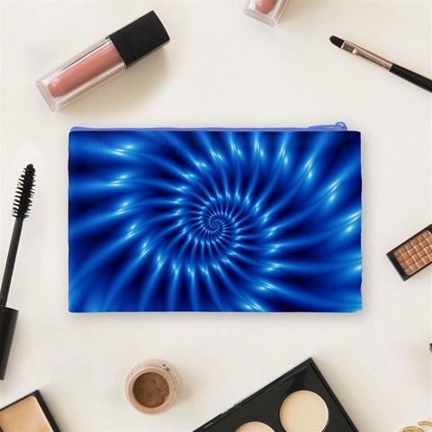 Glossy Electric Blue Spiral Fractal  Cosmetic Bag (Medium) from ArtsNow.com Back