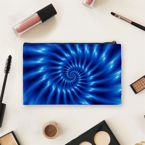 Glossy Electric Blue Spiral Fractal  Cosmetic Bag (Medium) from ArtsNow.com Back