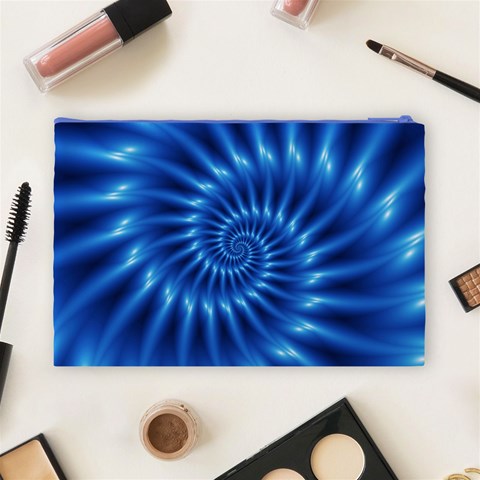 Glossy Electric Blue Spiral Fractal  Cosmetic Bag (Large) from ArtsNow.com Back