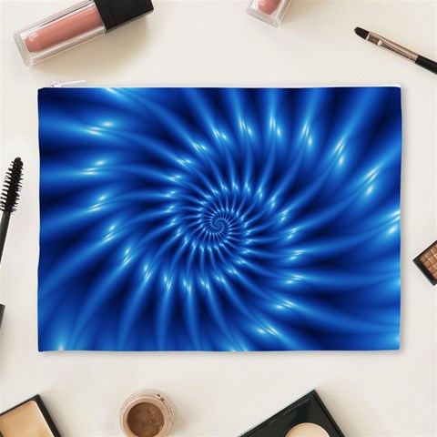 Glossy Electric Blue Spiral Fractal  Cosmetic Bag (XL) from ArtsNow.com Front