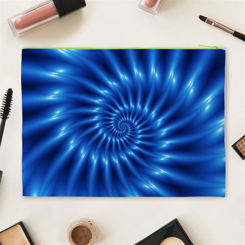 Glossy Electric Blue Spiral Fractal  Cosmetic Bag (XL) from ArtsNow.com Back