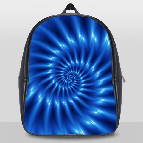 Glossy Electric Blue Spiral Fractal  School Bag (Large) from ArtsNow.com Front