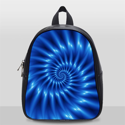 Glossy Electric Blue Spiral Fractal  School Bag (Small) from ArtsNow.com Front