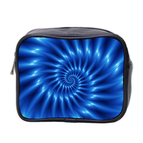 Glossy Electric Blue Spiral Fractal  Mini Toiletries Bag (Two Sides) from ArtsNow.com Front