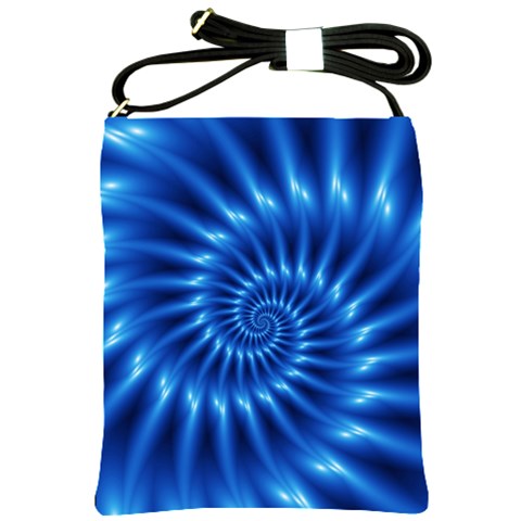 Glossy Electric Blue Spiral Fractal  Shoulder Sling Bag from ArtsNow.com Front