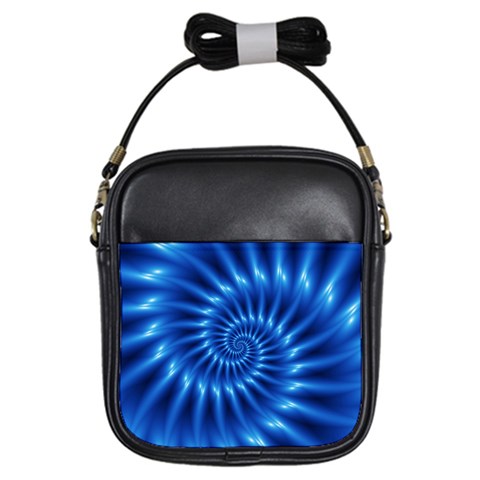 Glossy Electric Blue Spiral Fractal  Girls Sling Bag from ArtsNow.com Front