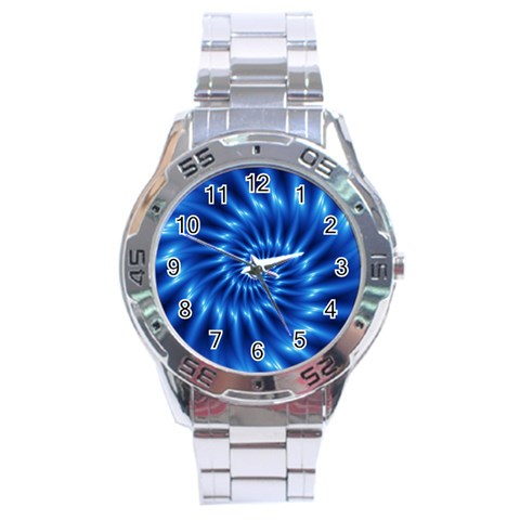 Glossy Electric Blue Spiral Fractal  Stainless Steel Analogue Watch from ArtsNow.com Front