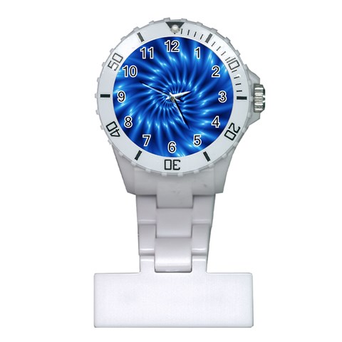 Glossy Electric Blue Spiral Fractal  Plastic Nurses Watch from ArtsNow.com Front